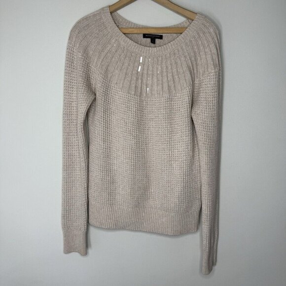Cream Sweaters - Banana Repulic Cream Waffle Knit Sweater Sequined Women’s Size Small Y2K Warm